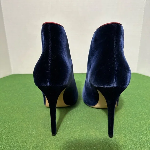 Gianvito Rossi Navy Blue Velvet Peep Toe Booties Pumps Heels Size 41 US 11